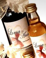 Personalised miniatures, small bottles of your favourite alcohol drink; brandy, gin, port, vodka, whisky and wine with personalised labels. Great idea for personalised wedding favours.
