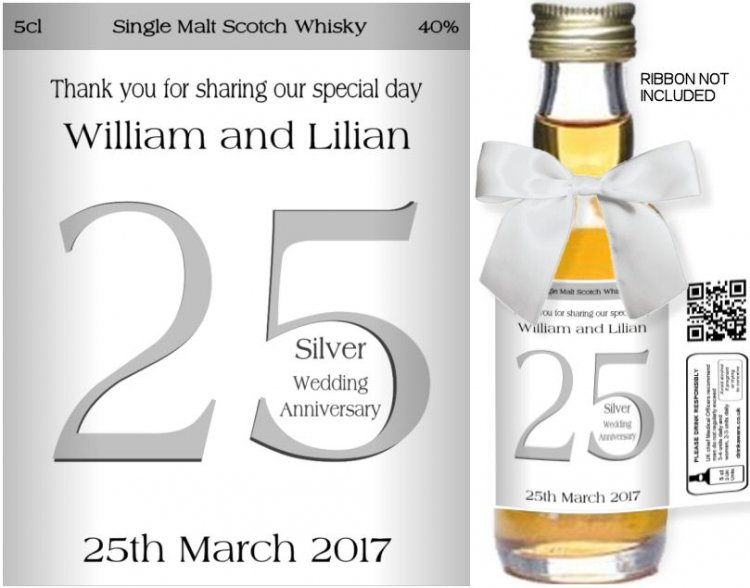 Personalised Alcohol Miniatures | Silver Wedding Label 01